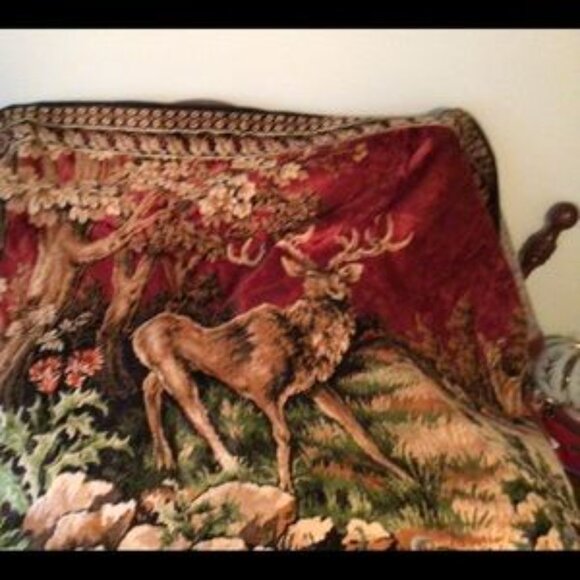 Vintage velvet tapestry, deer ,48”x 72”, seen on Yellowstone bunk house wall - Picture 3 of 5